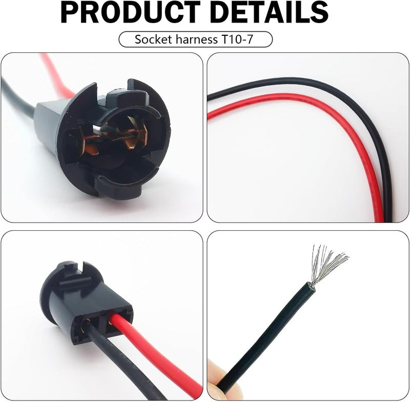 Zeathery T10 Bulb Socket with Wire Pigtail, Plastic + Pure Copper Parking Light License Plate Light Pre-Wired Connector, Bulb Plug Adapter, Universal for Most Car Models (Multicolored) - Image 4